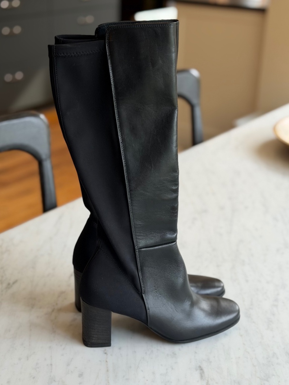 Paul Green Black Leather Tall Boots - Size 7US